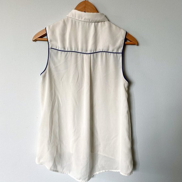 F21 Nautical Collared White/Navy Blouse - Picture 3 of 8